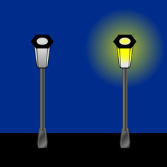 The lamp post is on, it is off. Vector illustration.