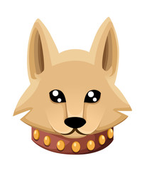 Face of dog. Nice puppy for greeting card, pet shop or veterinary clinics cartoon puppy sitting of cute little dog wearing collar. Dog friend. Vector illustration. Isolated on white background.