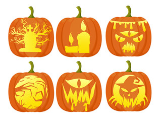 Set pumpkins for Halloween Flat Design Style Fresh cartoon different vegetable Web site page and mobile app design