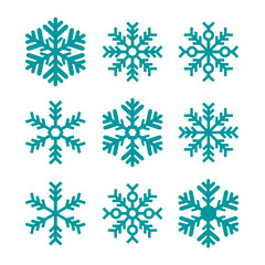Fototapeta na wymiar Blue Snowflakes Set Isolated - Christmas, Winter, Cold
