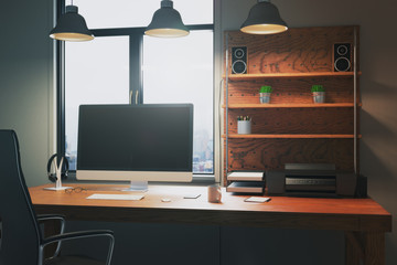 Creative desktop with empty display