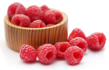 Fresh Raspberries in a wooden bowl