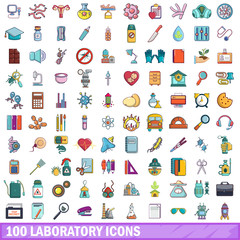 100 laboratory icons set, cartoon style 