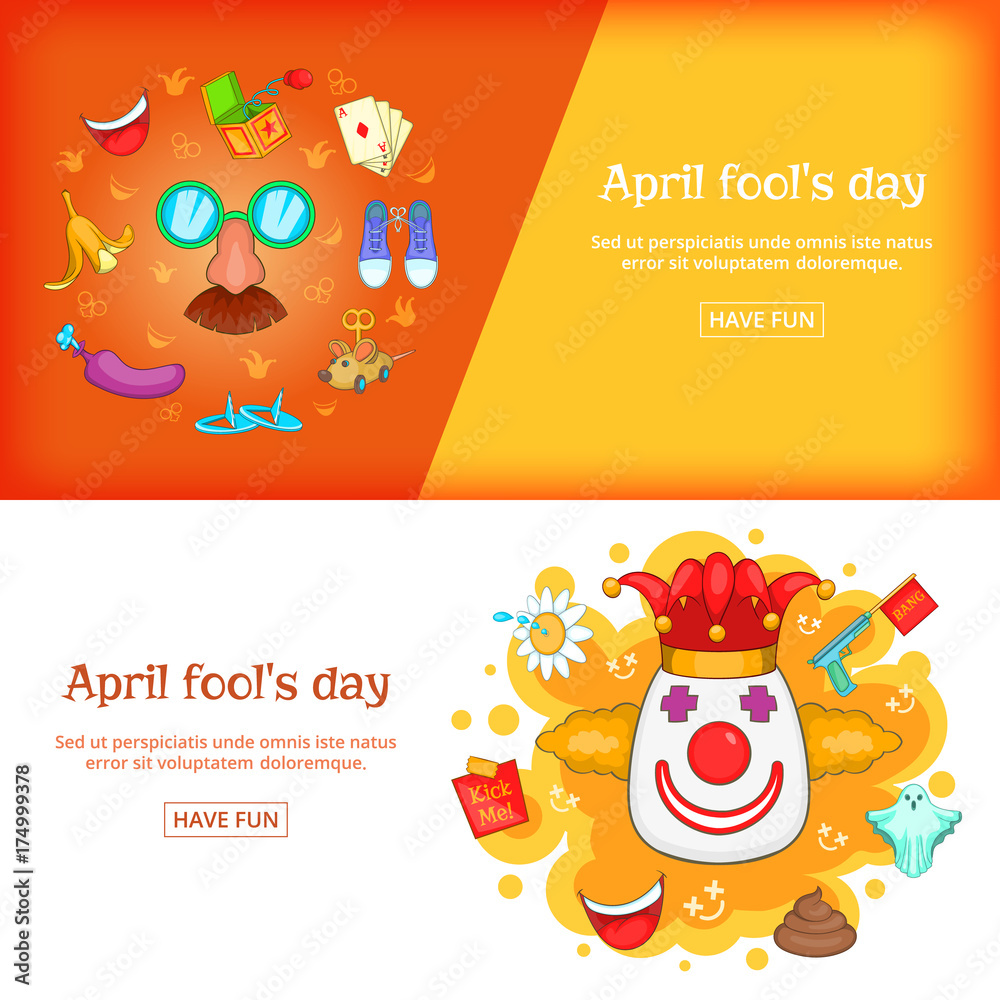 Wall mural april fools day banner set template, cartoon style