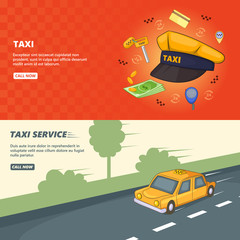 Taxi service banner set template, cartoon style