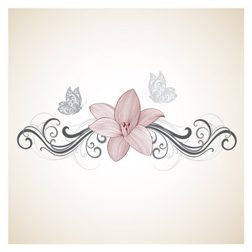 Hand-drawing  floral background with flowers lily. Element for design. 