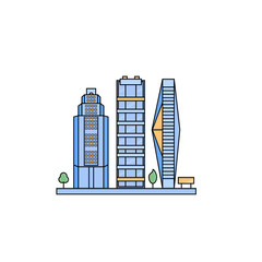 Set of futuristic skyscrapers in flat line style.