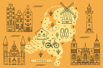 The Netherlands map in flat line design