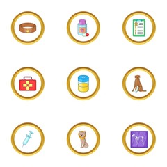 Pet health icons set, cartoon style