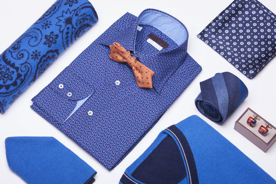 Man clothes composition. Men's shirt isolated. Fashion background. Still-life. 