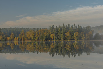 Blue morning near Kladska pond in autumn time