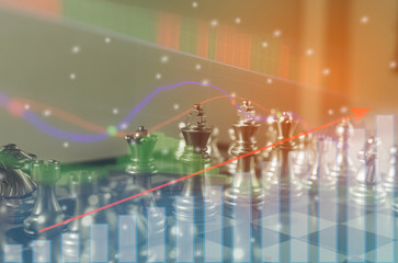 Chess board game concept of business ideas and competition and stratagy plan success meaning, Stock financial statistic graph analysis data concept.