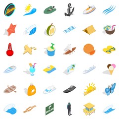 Beach icons set, isometric style