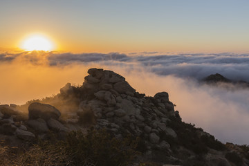Sunrise clouds at Rocky Peak Park above the San Fernando Valley in Los Angeles, California.  