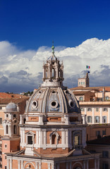 Obraz premium Rome center skyline with renaissance dome, Quirinal Hill Presidential Palace and clouds
