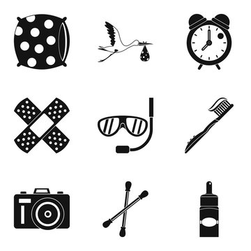 Health camp icons set, simple style