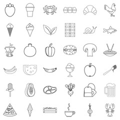 Cooked icons set, outline style