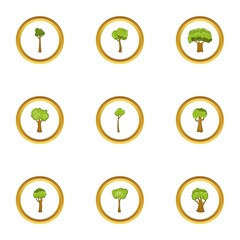 Tree icons set, cartoon style