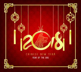 Happy new year 2018 greeting card and chinese new year of the dog