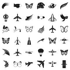 Fly icons set, simle style