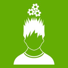 Man with metal gears over head icon green