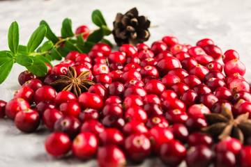 Cranberry and star anise over grey background