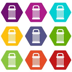 Trash icon set color hexahedron