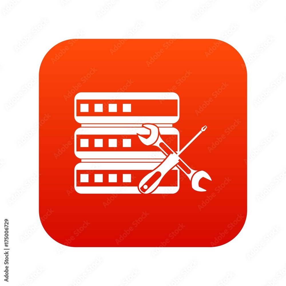 Poster database with screwdriver and spanner icon digital red