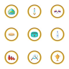 Russian culture icons set, cartoon style