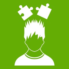 Man with puzzles over head icon green