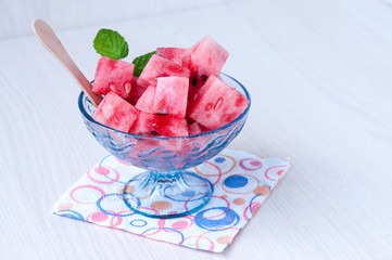 Watermelon dessert in a kremanka on table