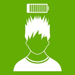 Man with low battery over head icon green