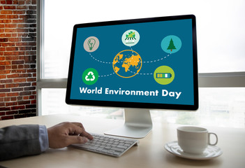 World environment day Earth globe Ecology tree and green leaf  water creative work environment