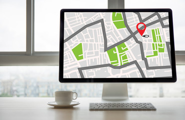 GPS Map to Route Destination network connection Location Street Map with GPS Icons  Navigation