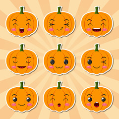 Funny cartoon halloween pumpkin sticker icons