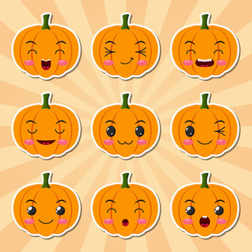 Funny Cartoon Halloween Pumpkin Sticker Icons