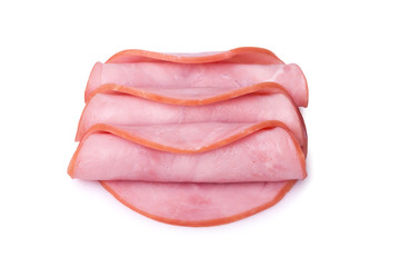 Sliced smoked ham isolated on white background