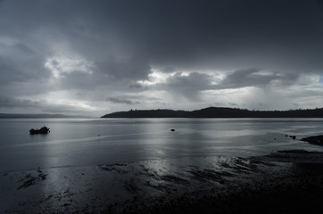 The motorboat in a cloudy day