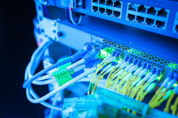 fiber optic with servers in a technology data center