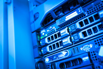 Fototapeta premium Network servers in data room Domestic Room