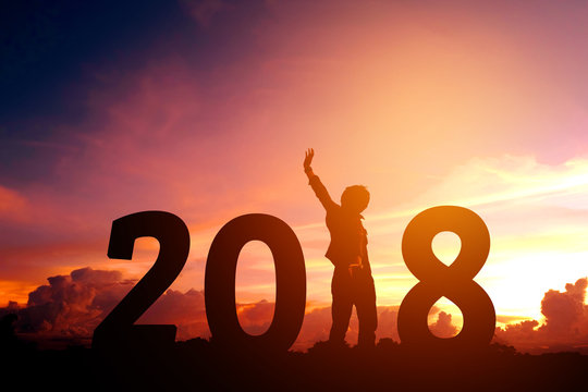 Silhouette young man Happy for 2018 new year