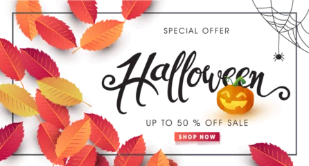 Zelfklevend Fotobehang Happy Halloween calligraphy. banners party invitation.Vector illustration. © bokmok