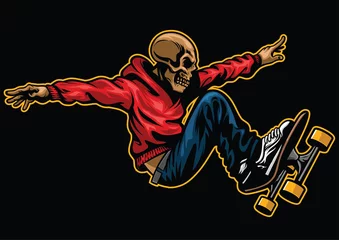 Foto op Canvas skull riding skateboard © bazzier