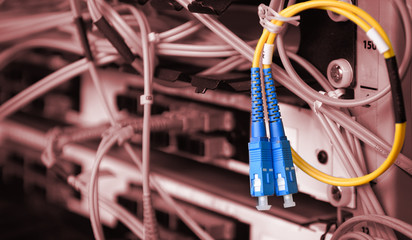 fiber optic in server room close up