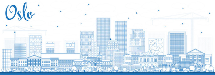 Outline Oslo Norway Skyline with Blue Buildings.