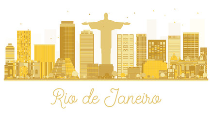 Rio de Janeiro City skyline golden silhouette.