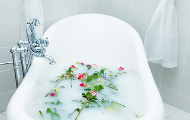 Roses in foam bath in a SPA center
