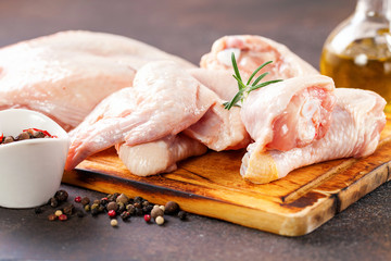 Fresh raw chicken and spices