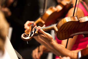 Hands of a woman playing the violin in an orchestra © furtseff