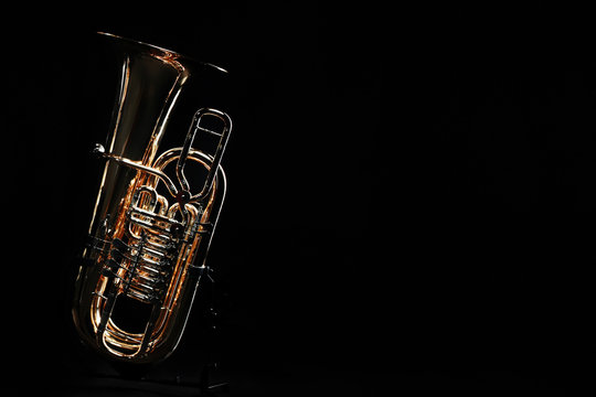 Tuba brass instrument. Wind music instrument. Orchestra bass